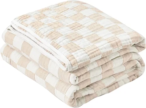 Vista 13 de SANACYNA Manta de muselina 100% algodón de 6 capas de gasa, ligera, suave y transpirable, para sofá y cama, ambos lados