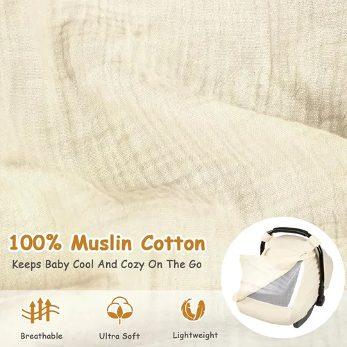 Vista 5 de Funda de asiento de automóvil para bebé, fundas de asiento de automóvil de verano para bebés, niñas y niños, muselina transpirable de algodón