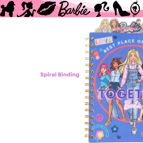 Vista 9 de Barbie - Cuaderno de pestañas encuadernado en espiral, 96 páginas rayadas, 8 x 7 pulgadas, morado