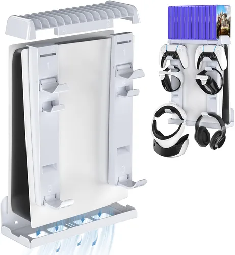Grathia PS5 Wall Mount, 8 in 1 Sturdy PS5 Wall Mount Kit with PSVR2 Sense and PS5 Controller Holder and Headphone Hanger, 14 Video Game Storage