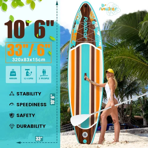 Vista 2 de FunWater 11'/10'6" Inflatable Stand Up Paddle Board with Premium SUP Paddleboard Accessories, Wide Stable Anti-Slip EVA Deck,Paddle Boards for