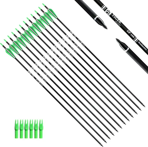 Vista 14 de TIGER ARCHERY - Flecha de carbono de 30 pulgadas con puntas extraíbles para arco compuesto y recurvo (paquete de 12 unidades)