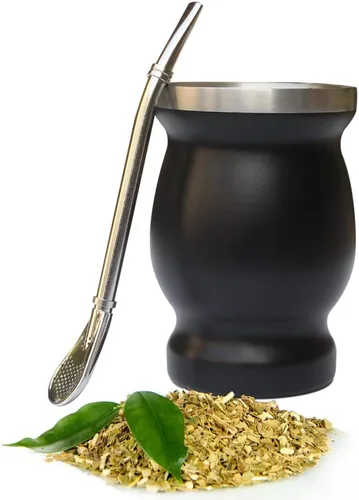 Vista 7 de Beruth Bombilla Yerba Mate Gourd, juego de tazas de té de acero inoxidable de 8 onzas con una tapa multifuncional, dos popotes y cepillos