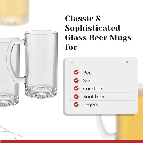 Vista 3 de PARNOO Glass Beer Mug - Traditional 25 oz. Giant Beer Stein with Handles - Heavy-Duty Clear Drinking Glassware for Freezer & Refrigerator