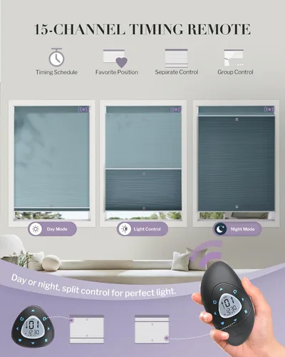 Vista 3 de Graywind Persianas celulares motorizadas con control remoto, persianas inteligentes de panal compatibles con Alexa y Google Home, oscurecimiento