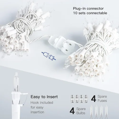 Vista 3 de Hopolon 2PACK Juego de 50 luces de Navidad transparentes con cable blanco, juego de 50 luces de cuerda incandescentes mini para vacaciones, árbol