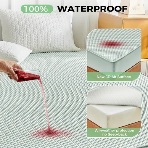Vista 5 de Tokokimo Protector de colchón 100% impermeable, funda de colchón de enfriamiento de tela de aire 3D, sábana bajera con bolsillos elásticos, sueño
