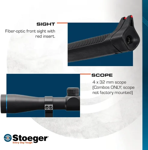 Vista 4 de Stoeger Combo de rifle de aire comprimido compacto S3000-C - Calibre .177 - Sintético negro con perdigones de punta plana X-Sport Practice Target
