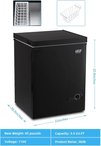 Vista 5 de Chest Freezer 3.5 Cu.Ft Mini 7 Gears Temperature Control Compact Deep Freezer with Top Open Door and Removable Storage Basket Black