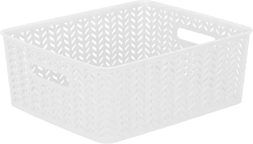 Vista 8 de Simplify - Canasta de almacenamiento pequeña con diseño de espiga, organizadora decorativa, ideal para armarios, encimeras, escritorios, cómodas