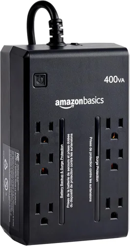 Amazon Basics UPS - Protector contra sobretensiones y batería de reserva 400VA/255W, 6 tomacorrientes, fuente de alimentación ininterrumpida en