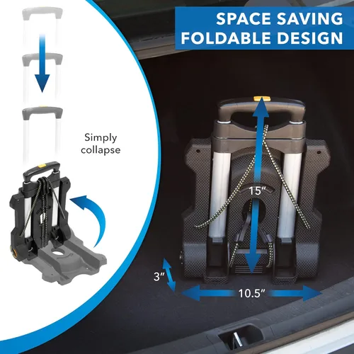 Vista 2 de Mount-It! Carrito de equipaje plegable con ruedas Fuerte, compacto, soporta 77 libras - Transporta cajas, mochilas sin problemas