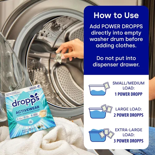Vista 4 de Dropps Activewear Biobased Power Laundry Detergent Pods, Crisp Breeze (64 unidades) - Cápsulas de detergente para lavandería que combaten manchas