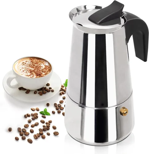 Olla de Moka de 2 Tazas 100ml, Cafetera de Espresso de Acero Inoxidable, Cafetera de Percolador para Estufa, Cafetera Italiana de Estilo Clásico de