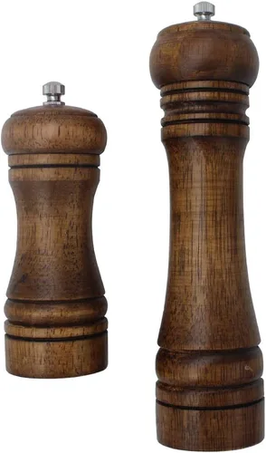 Vista 8 de Juego de 2 molinillo de pimienta (5 pulgadas + 8 pulgadas) de madera maciza ajustable, molinillo de sal y pimienta, color marrón