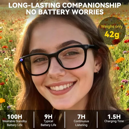 Vista 3 de Lentes inteligentes AI con cámara, video de 1080P y cámara de 8 MP, control de voz, gafas de grabación con asistente de IA, reconocimiento