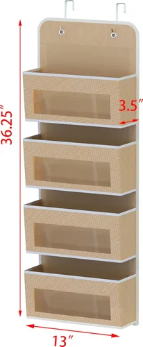 Vista 2 de Simple Houseware Over DoorWall Mount 4 Clear Window Pocket Organizer, Beige