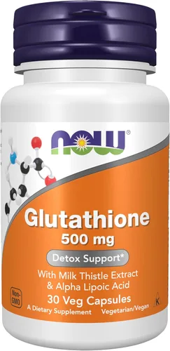 NOW - Suplemento de glutatión 500 mg, con extracto de cardo de leche y ácido alfa lipoico, neutralizador de radicales libres*, 30 cápsulas vegetales