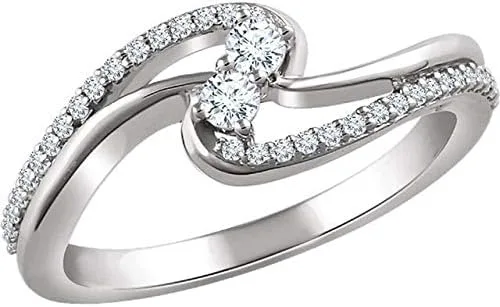 Pritvi Jewels Anillo de boda único de dos piedras de diamantes redondos de 0.50 quilates con diamantes redondos de 14 quilates sobre oro blanco,