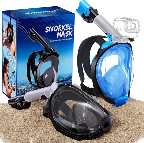 Vista 9 de WSTOO Full Face Snorkel Mask, Dry Top Snorkeling Gear for Adults, 180° Panoramic Foldable Design with Camera Mount, Safe Mouth/Nose Breathing