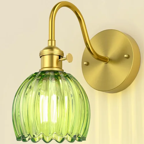 Vista 23 de Juego de 2 apliques de pared, lámparas de baño cableadas, iluminación de pared moderna para tocador de baño con pantalla de vidrio transparente