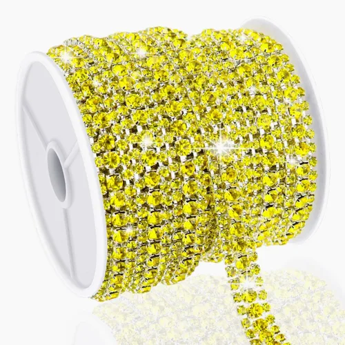 Vista 9 de Cadena de diamantes de imitación de 3 yardas con 3 filas para manualidades, cadena de cierre de diamantes de imitación plateada para hacer joyas