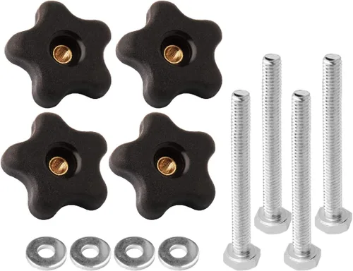 Vista 8 de POWERTEC 71127 Juego de 128 piezas de perilla de pista en T con perilla de 5 estrellas, pernos roscados 1/4-20 y arandelas, accesorios de riel en T