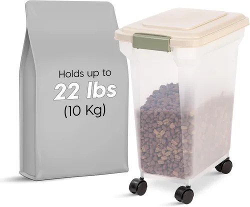 Vista 2 de IRIS USA Contenedor Hermético de Almacenamiento de Alimentos para Mascotas WeatherPro de 22 Libras / 28 Cuartos de Galón con Ruedas Removibles, Para