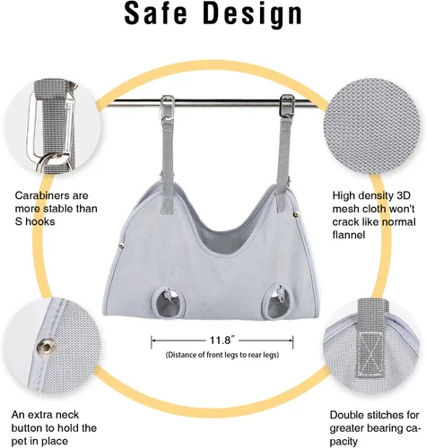 Vista 5 de LMOPU Hamaca de aseo para gatos, arnés de aseo para perros, bolsa de gato para recortar uñas, arnés para cortar uñas, soporte para cortar uñas, baño