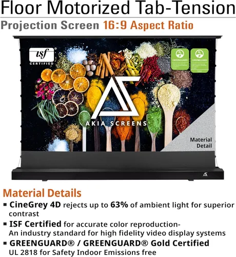 Vista 2 de Akia Screens CineGrey 4D AK-FMT101UH2-C4D - Pantalla de proyector de suelo de 101 pulgadas motorizada con control remoto, pantalla de proyector ALR