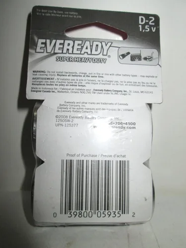 Vista 3 de Eveready Baterías D de 1.5 V súper resistentes - Paquete de 2