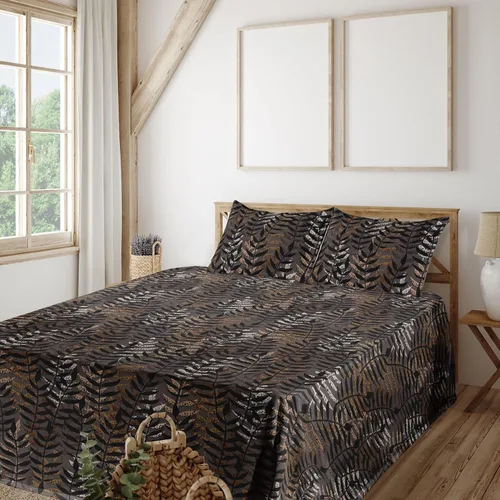 Vista 22 de Ambesonne Forest Sheet Set, Fantasy Jungle Floral Ornaments and Leaves Exotic Print Artwork, Fitted and Flat Sheet with Pillowcases Bedding Accent 4