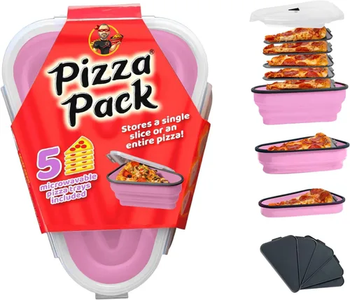Vista 17 de El Paquete de Pizza Perfecto™ - Contenedor Reutilizable de Almacenamiento de Pizza con 5 Bandejas de Servicio Aptas para Microondas - Contenedor