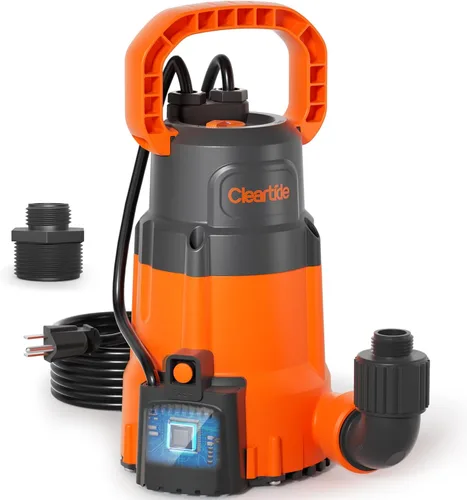 Cleartide Bomba de Sumidero Sumergible, Sensor de Agua Inteligente Auto Encendido/Apagado, Modo Manual/Automático, Bomba de Agua de Utilidad
