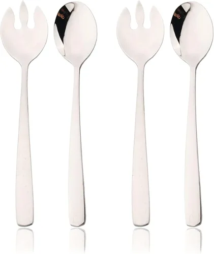 JASHII Juego de 4 cucharas de ensalada y tenedores de ensalada, juego de 4 utensilios de acero inoxidable 304 para servir, diseño moderno, espejo 2