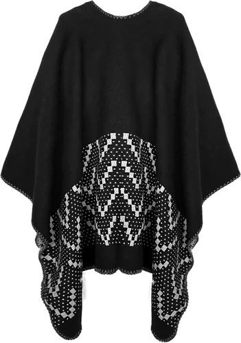 Vista 73 de Urban CoCo Poncho de colores para mujer, chal con frente abierto, color en bloques