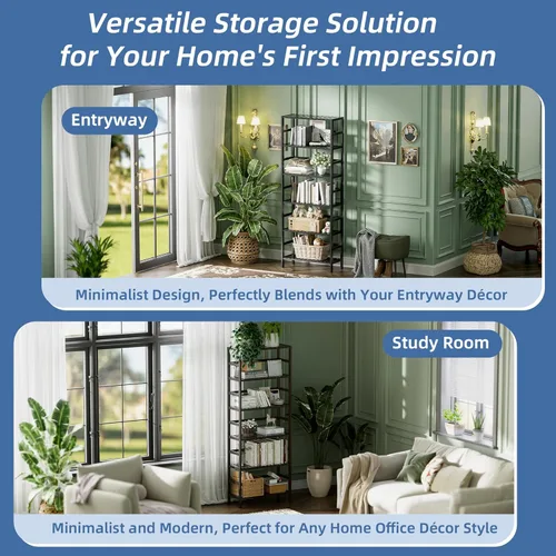 Vista 9 de HITNET Estantería de bambú, estantería abierta de 6 niveles con estantes ajustables, estante de almacenamiento de pie para sala de estar, baño, Negro