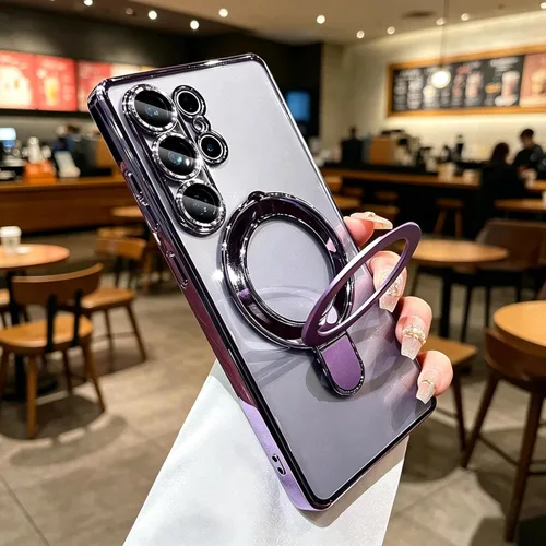 Vista 11 de Magnetic for Samsung Galaxy S25 Case Clear with Stand,Built-in Camera Lens Protector[Compatible with Magsafe],Case for Samsung Galaxy S25 6.2",Black