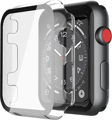 Vista 53 de Misxi - Juego de 2 fundas rígidas de policarbonato y protector de pantalla de vidrio templado compatibles con Apple Watch Series 9 (2023) Series 8