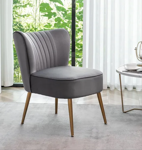 Vista 37 de Silla moderna de terciopelo para sala de estar, dormitorio o entrada, diseño elegante y cómodo sin brazos con patas de metal, color negro