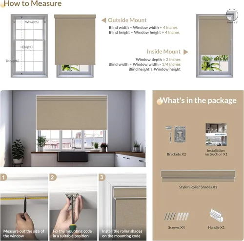 Vista 6 de Persianas enrollables opacas para ventanas, sin cordones, cortinas enrollables de lino con aislamiento térmico y protección UV, persianas y cortinas