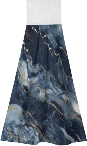 Marble Navy Blue Mixed Hand Towels Set of 2, Absorbent Hanging Kitchen Towels Microfiber Fast Drying Dish Towel Wash Cloth for Home Decor
