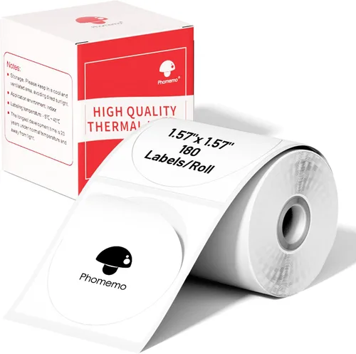 Vista 17 de Etiquetas circulares Phomemo para etiquetadora M110/M110S/M120/M200/M220, etiqueta térmica redonda de 50x50 mm para etiquetas de código de barras