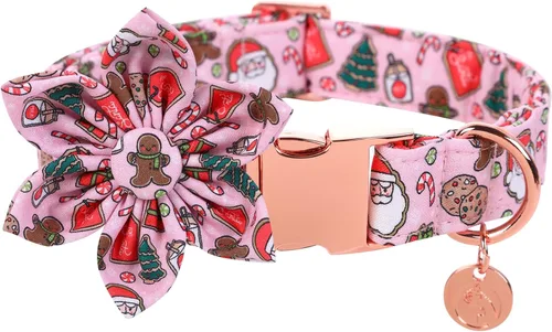 Vista 15 de DOGWONG Collar de Navidad para perro con pajarita, collar de perro de copo de nieve con tira roja y verde, suave, duradero, ajustable, de algodón A