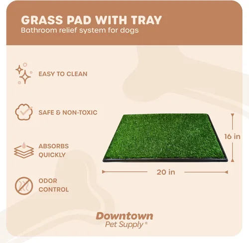 Vista 2 de Downtown Pet Supply Almohadilla de césped para perros con bandeja, 16 x 20 pulgadas, sistema de orinal para exteriores e interiores para perros