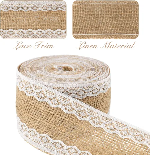 Vista 4 de jijAcraft Rollo de cinta de arpillera de yute natural, 2 pulgadas x 5.5 yardas, cinta de arpillera de encaje blanco rústico para manualidades Cinta