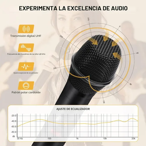 Vista 2 de MELONARE Sistema de micrófono inalámbrico UHF de 4 canales para montaje