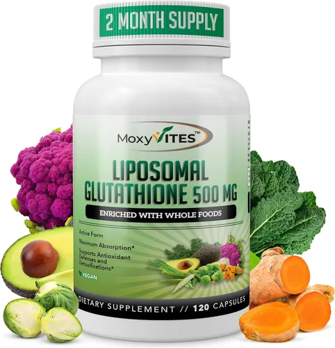 Suplemento de glutatión liposomal de 500 mg – L glutatión puro (GSH) reducido – Forma activa, hecho con alimentos integrales orgánicos, complejo de