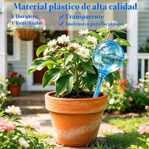 Vista 5 de TOTYAO Globos de riego para plantas, 10 bombillas de plástico automáticas de autosuficientes, dispositivo de riego de globo de agua decorativo