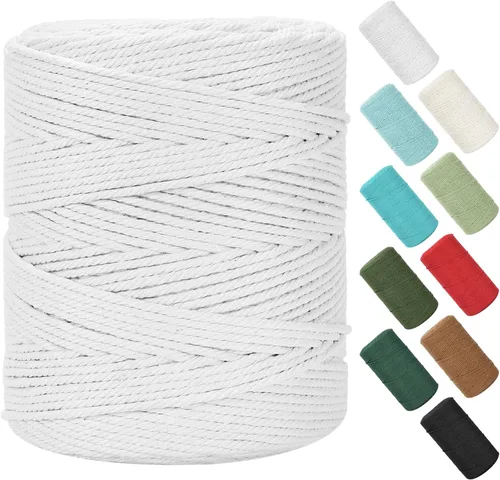 Vista 87 de Cuerda de macramé de 0.079 in x 220 yardas (656 pies), cuerda de algodón natural para colgar en la pared, ganchos de plantas, manualidades, Verde